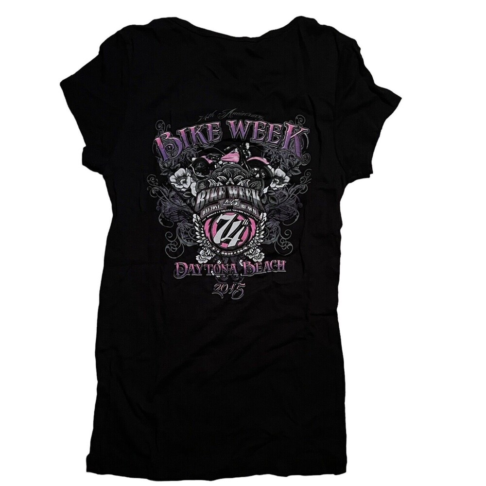 Bella Daytona Beach Florida 74th Bike week 2015 Black T Shirt Women M Purple